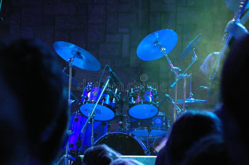 Drum set on the stage. Live concert of popular rock band. Drum set on the stage. Live concert of popular rock band.