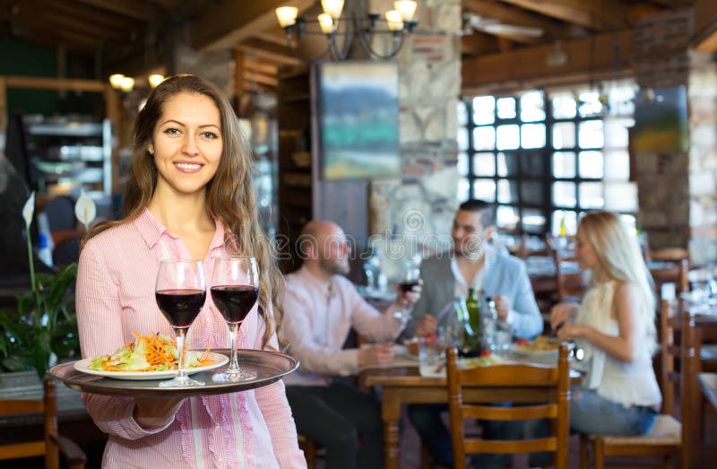 Waitress with a Tray in Restaurant Stock Image Image of american