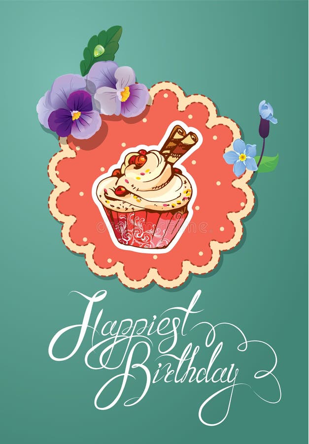 Wakacje karta z dekorującą słodką babeczką, flovers ilustracja wektor Wakacje karta z dekorującą słodką babeczką, flovers ilustracja wektor