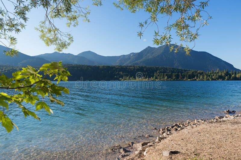 Walchensee высокогорного озера заплывания и серфинга в лете стоковые изображения