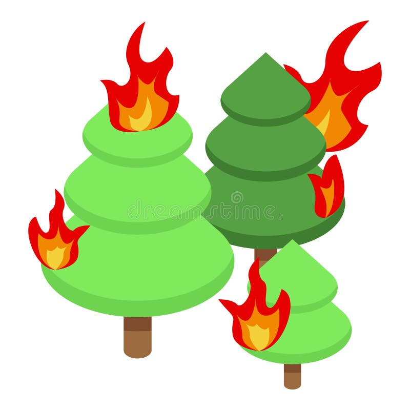 Wald in die isometrische Art Feuerikone,. Wald in der Feuerikone Isometrisch vom Wald in der Feuervektorikone für Webdesign isoliert auf weißem Hintergrund