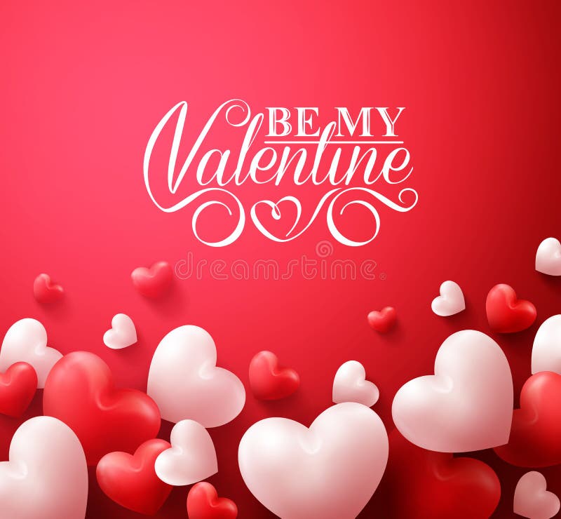 Realistic 3D Colorful Romantic Valentine Hearts in Red Background Floating with Happy Valentines Day Greetings. Vector Illustration. Realistic 3D Colorful Romantic Valentine Hearts in Red Background Floating with Happy Valentines Day Greetings. Vector Illustration