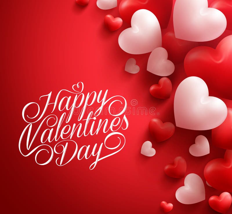 Realistic 3D Colorful Soft and Smooth Valentine Hearts in Red Background Floating with Happy Valentines Day Greetings. Vector Illustration. Realistic 3D Colorful Soft and Smooth Valentine Hearts in Red Background Floating with Happy Valentines Day Greetings. Vector Illustration