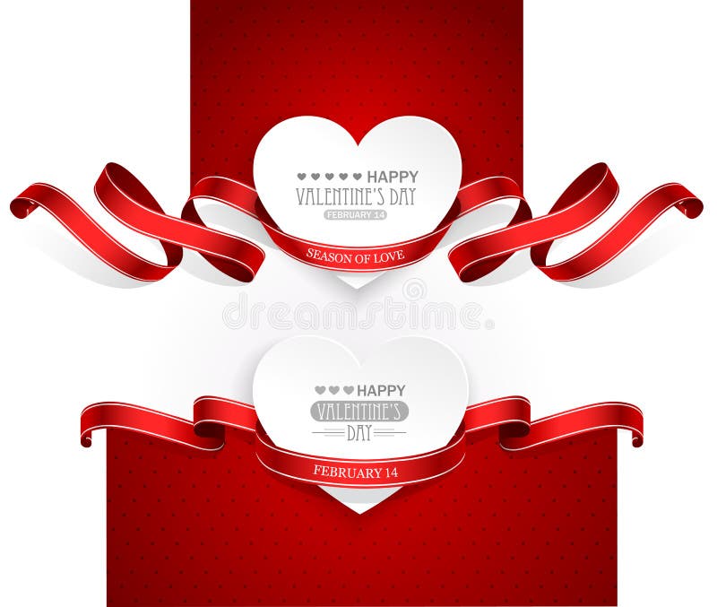 Valentines Day emblems with red ribbons. Vector. Valentines Day emblems with red ribbons. Vector