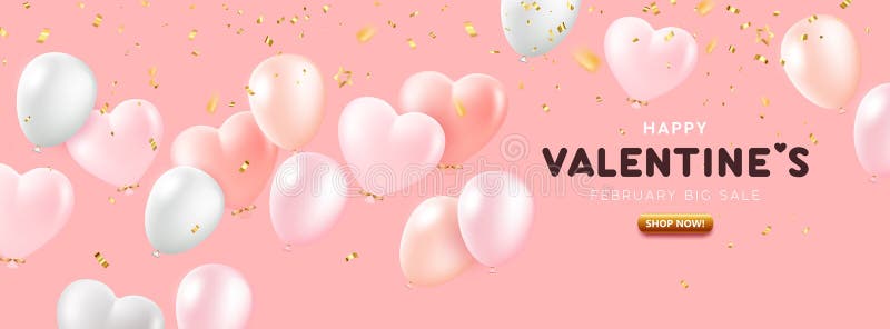 Walentynki sprzedaż kolorowe balony w kształcie serca bander design na różowym tle ilustracji