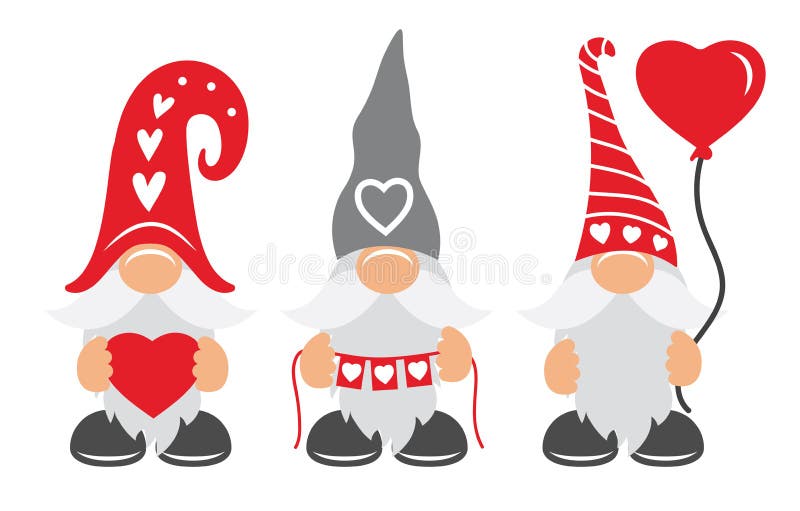 Valentines Day Gnomes w hat, balloon, and hearts. Valentines Day Gnomes w hat, balloon, and hearts