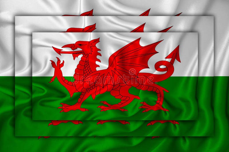 Wales Flag on Background Texture. Three Flags are Superimposed on Each Other. the Concept of