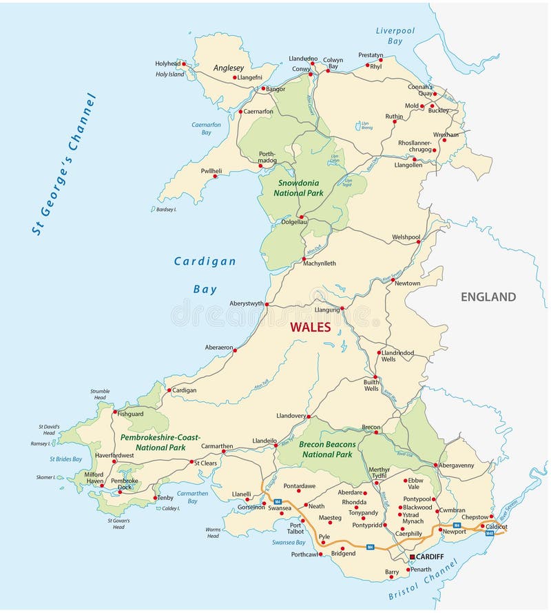 Wales-Karte stock abbildung. Illustration von autobahn - 69359947