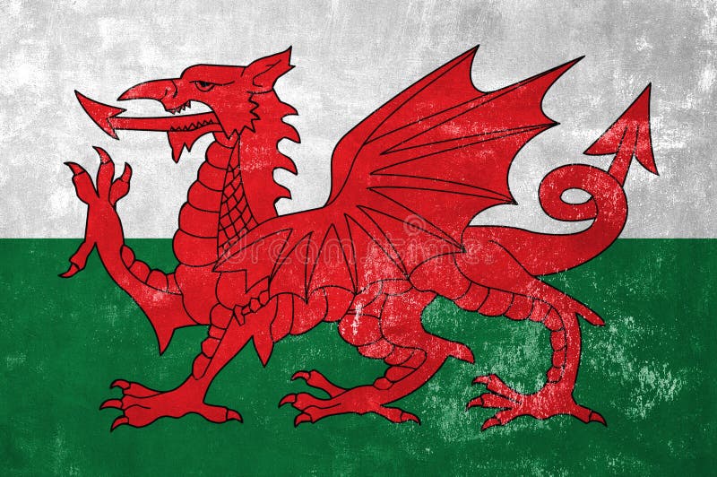 Wales - Welsh Flag on Old Grunge Texture Background. Wales - Welsh Flag on Old Grunge Texture Background