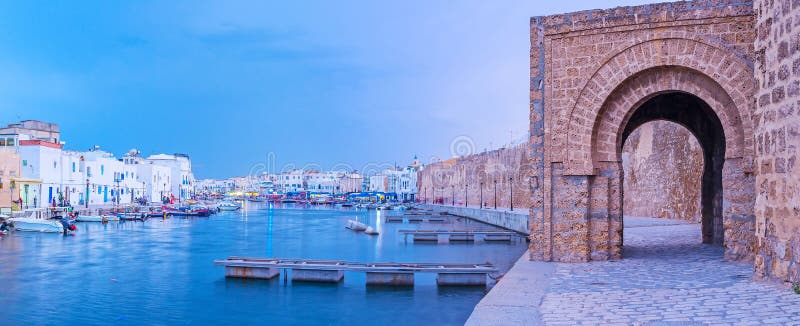 Panorama of the port on twilight, Bizerte, Tunisia