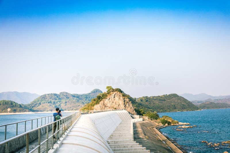 Walk Path on a Dam of Reservoir Stock Image Image of wall, landscape