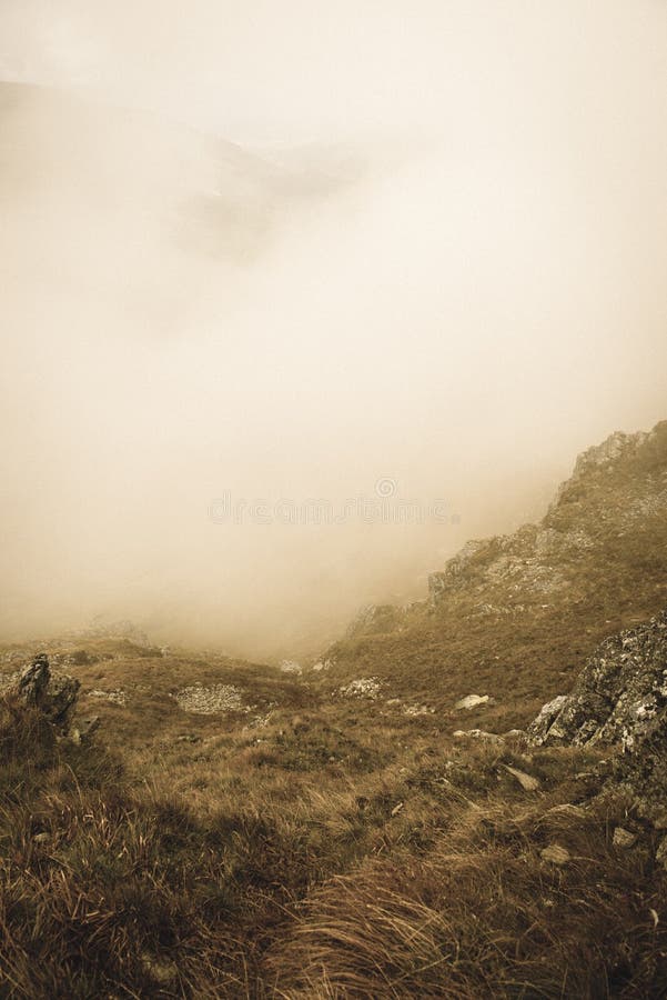 Walking above clouds in slovakian Tatra mountains - vintage retro look