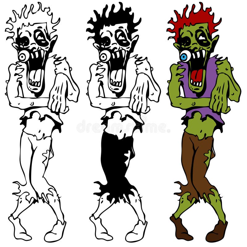 Crazy Zombie Rising from Grave Vector Clipart Illustration Cartoon