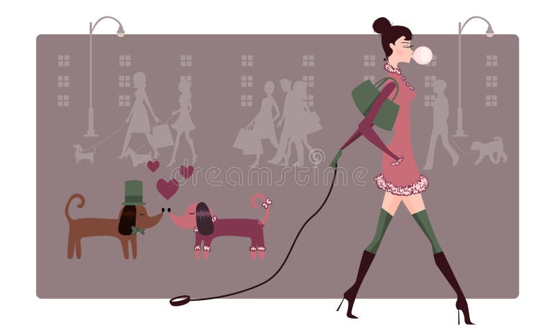 Walking girl with dogs