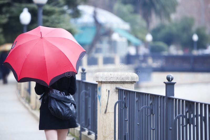 Walking girl under rain