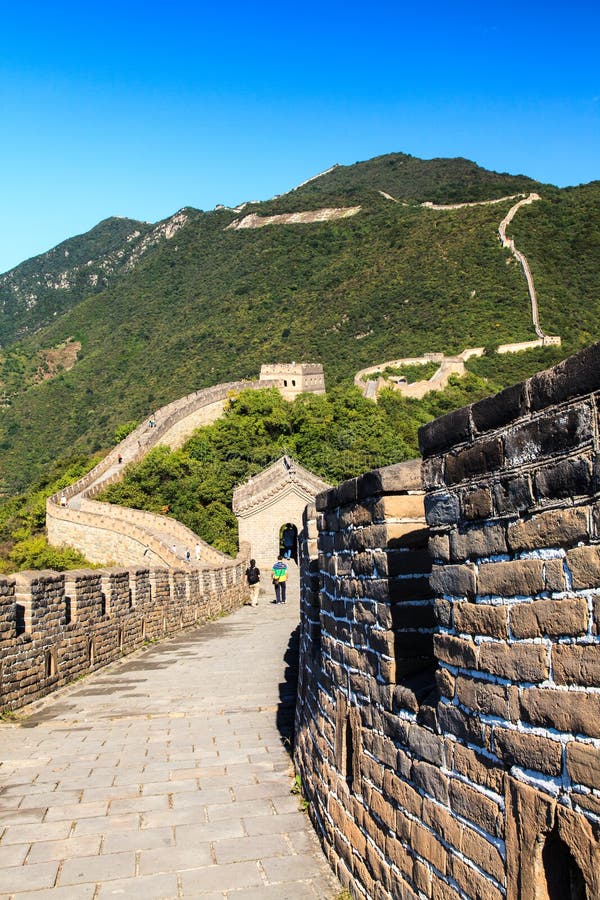 Great Wall of China in Summer Day, Jinshanling Section, Beijing Stock