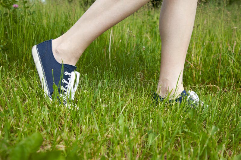 Walking the Slackline in Sneakers and Colour Socks Stock Photo - Image ...