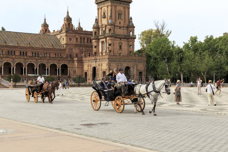 Walking in horse carriages in Seville royalty free stock image Walking in horse carriages in Seville royalty free stock image