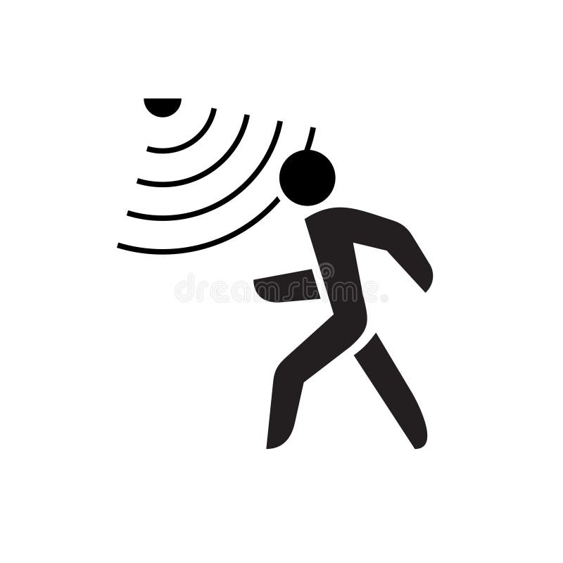 Walking man symbol with motion sensor waves signal.