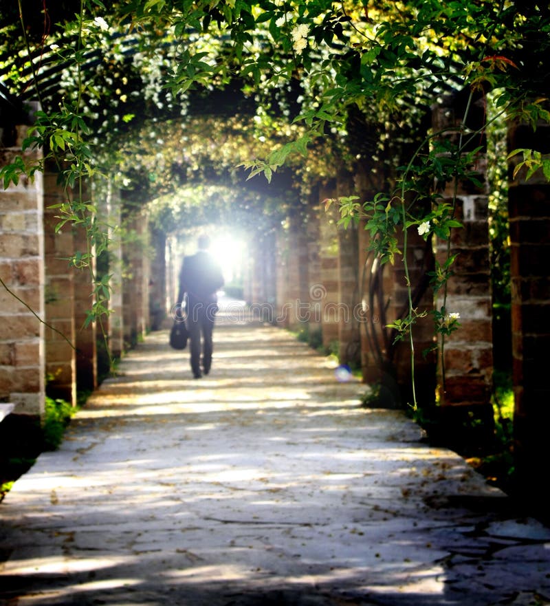 Hombre sobre el jardín El camino.