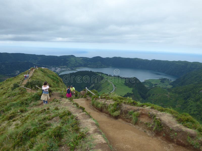 Walking on `Sete Cidades` Lagoon, Portugal stock photo Walking on `Sete Cidades` Lagoon, Portugal stock photo