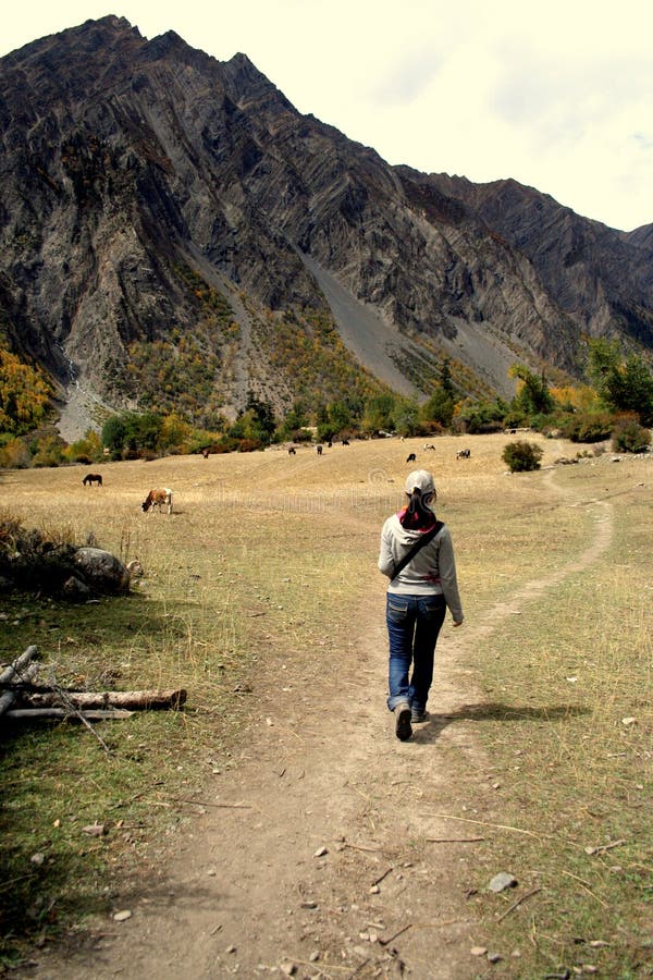 Walking through the tibet valley path