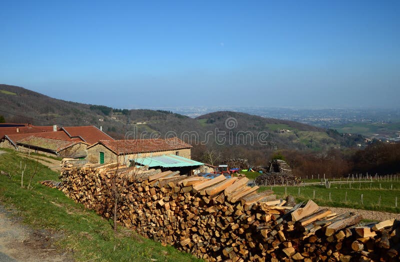 Walking trail in French countryside with beautiful view on green flowering hills, France. Early spring season royalty free stock images Walking trail in French countryside with beautiful view on green flowering hills, France. Early spring season royalty free stock images