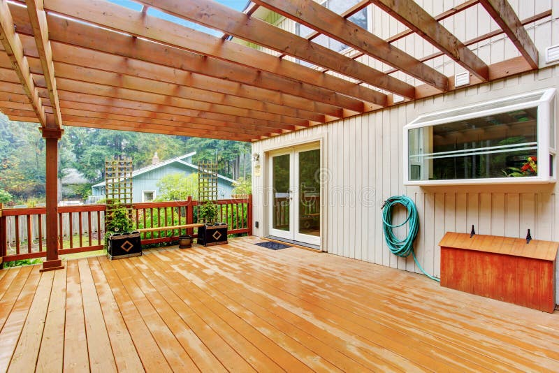 Walkout Deck With Attached Pergola Stock Image - Image of ...