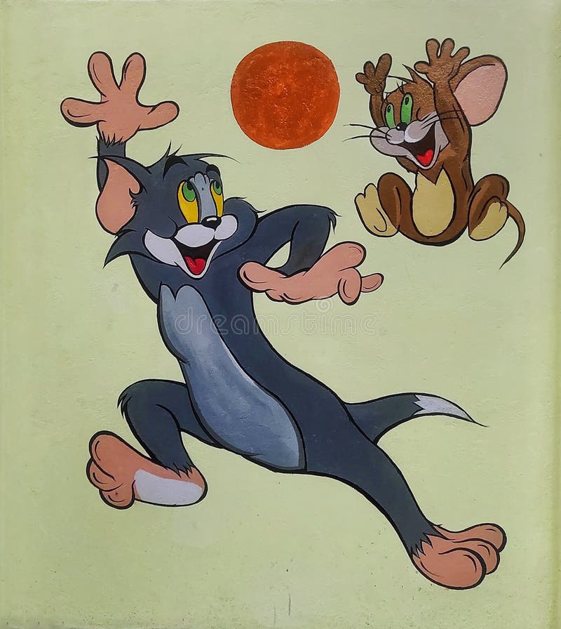 A Wall Art of Tom and Jerry Cartoon with Empty Space. Editorial Photography  - Image of wall, jerry: 211809937