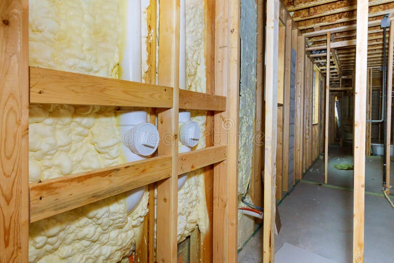 Thermal and Hydro Insulation on Wall at a Building Site Stock Photo