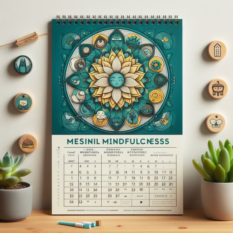 A Wall Calendar with a Built in Mini Mindfulness Exercises Fo Stock