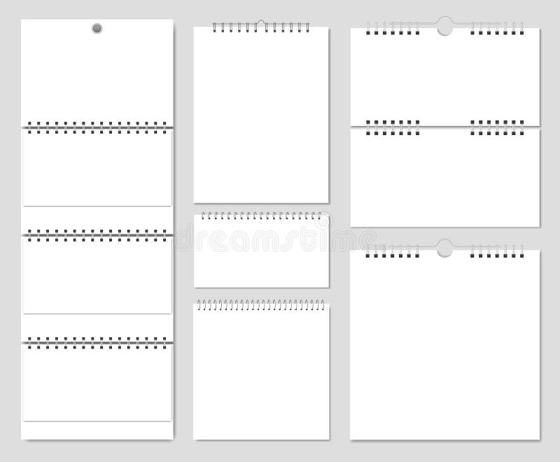Wall Calendar Mockup, Blank Calendars Templates with Spring Binding