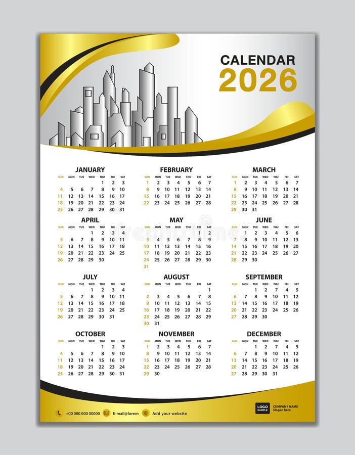 Calendar 2026 Template Vector, Simple Minimal Design, Planner 2026 Year Wall Calendar Template 2025 2026
