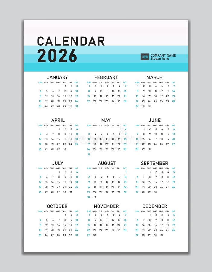 Calendar 2026 Year. English Colorful Vector Horizontal Wall or Pocket ...