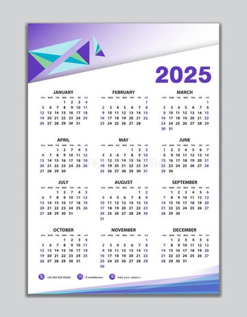 Wall Calendar 2025 Template Desk Calendar 2025 Design Week Start 