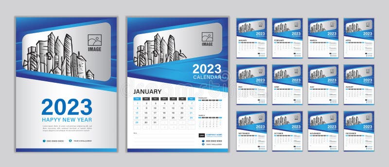 Wall Calendar 2023 Template Set, Set Desk Calendar 2023 Year, Happy New Year, Planner 2023 Year ...