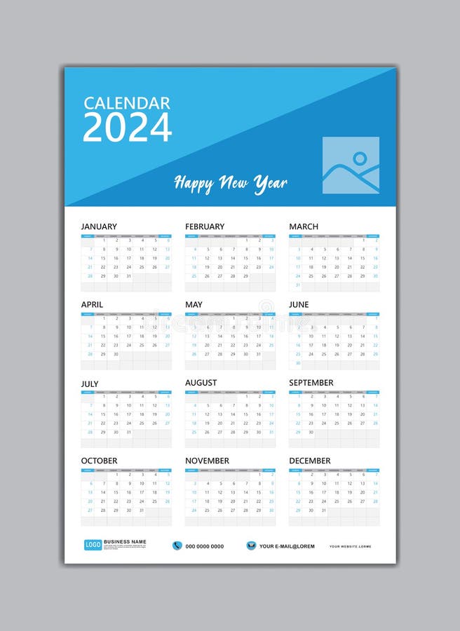 Wall Calendar 2024 Template. Set of 12 Months for Calendar 2024 Year