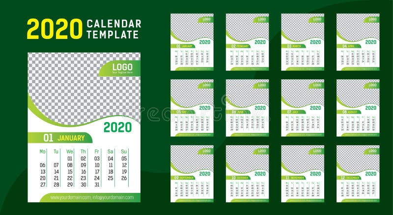 Wall Calendar Template For 2020 Year Editable 2020 Calendar With Green Stock Vector Illustration Of Date Card 164798286 wall calendar new year calendar 2021
