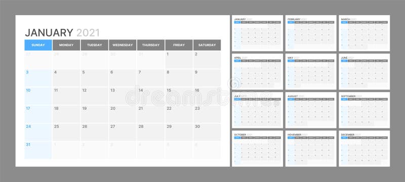 Wall Calendar Template For 2021 Year Planner Diary In A Minimalist