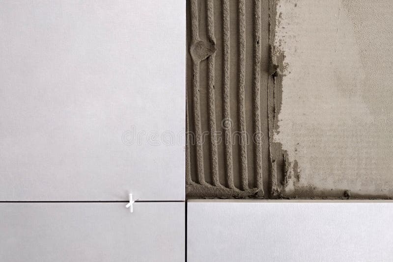 Wall Ceramic Tiles Installation on Mortar Glue Stock Image Image of