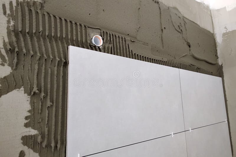 Wall Ceramic Tiles Installation on Mortar Glue Stock Photo Image of