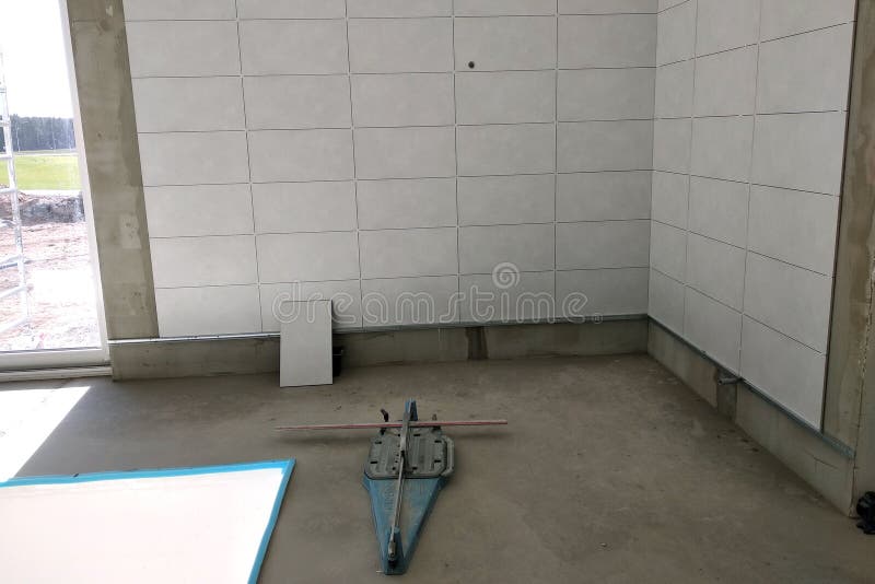 Wall Ceramic Tiles Installation on Mortar Glue Stock Image Image of