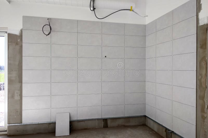 Wall Ceramic Tiles Installation On Mortar Glue Stock Photo Image