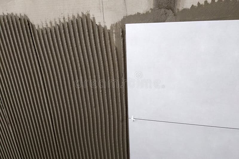 Wall Ceramic Tiles Installation on Mortar Glue Stock Image Image of