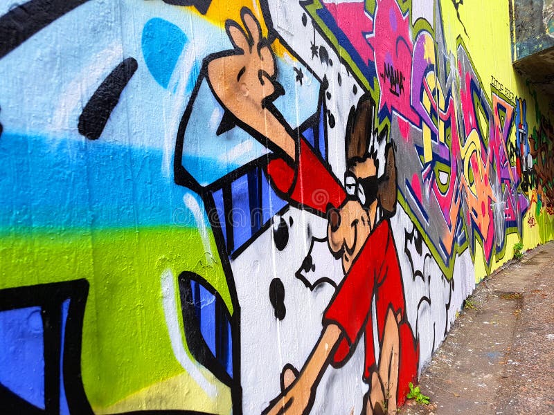 Colorful Graffiti on Concrete Wall Editorial Image Image of happy