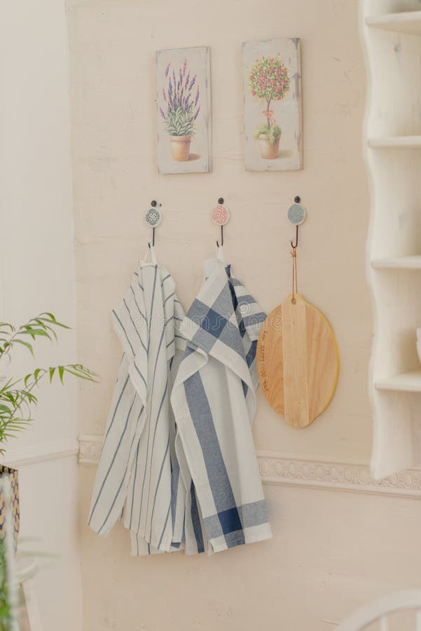 On the Wall Hang the Kitchen Towels Stock Image Image of grunge