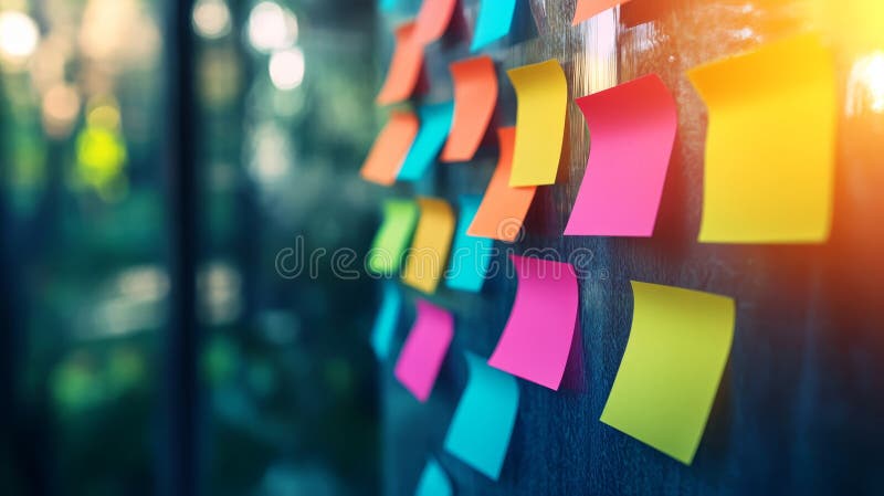Wall of ideas, colorful sticky notes for brainstorming and collaboration a royalty free illustration