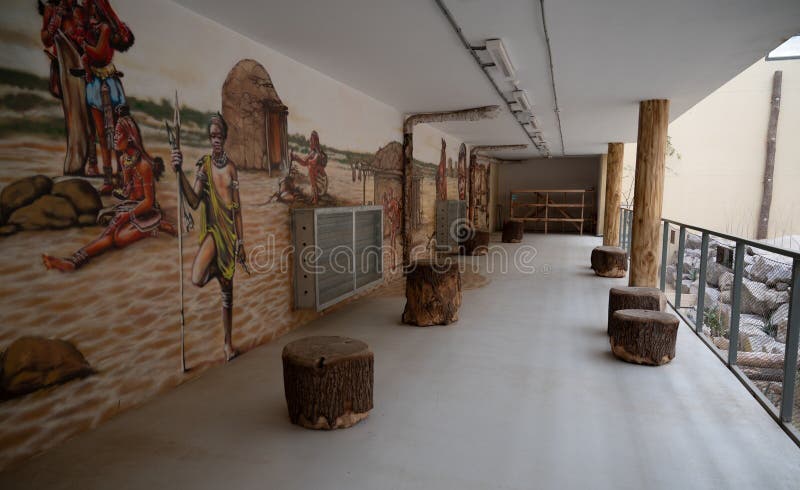 Wall in Interior with Painting with African Motif Editorial Stock Photo