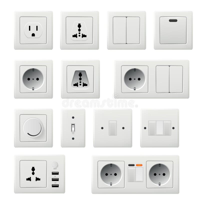 Realistic Plug Inserted in Electrical Outlet. Electric Plugs and Socket