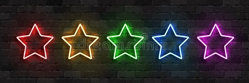 Vector set of realistic isolated neon sign of Star logo with different colors for template decoration and covering on the wall bac